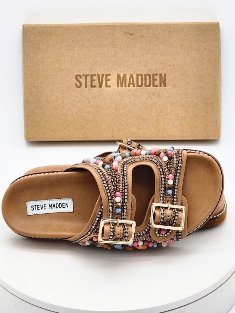 Steve Madden Cabo Multi Beaded Embellished Sandals Women’s Size 8 Slides - Picture 10 of 14